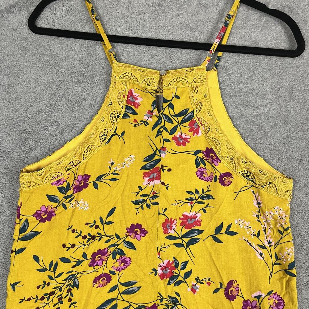 Francesca’s Yellow Floral Lace Tank Women Size S Boho Festival Top Blue Rain - Picture 6 of 11